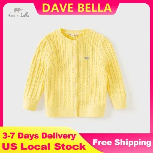 Dave Bella Girls Long Sleeve Button Cardigan Spring Autumn Knit Sweater